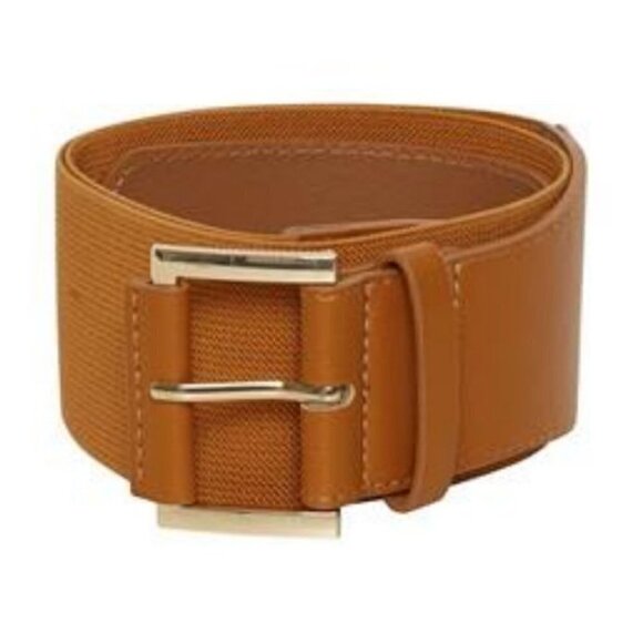 NWT ICHI FRINI Cognac & Gold Elastic Belt - Picture 1 of 2
